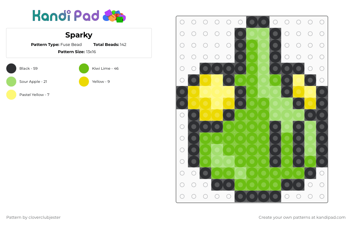 Sparky - Fuse Bead Pattern by cloverclubjester on Kandi Pad - green