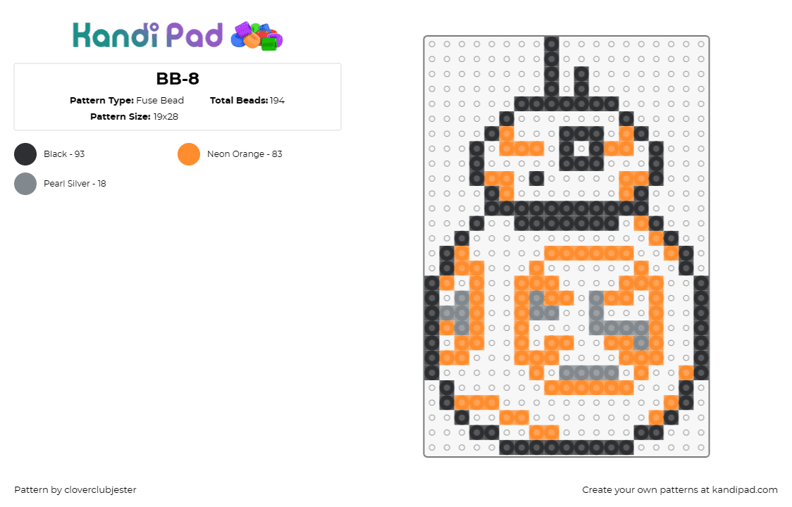 BB-8 - Fuse Bead Pattern by cloverclubjester on Kandi Pad - bb8,droid,star wars,robot,character,movie,scifi,orange