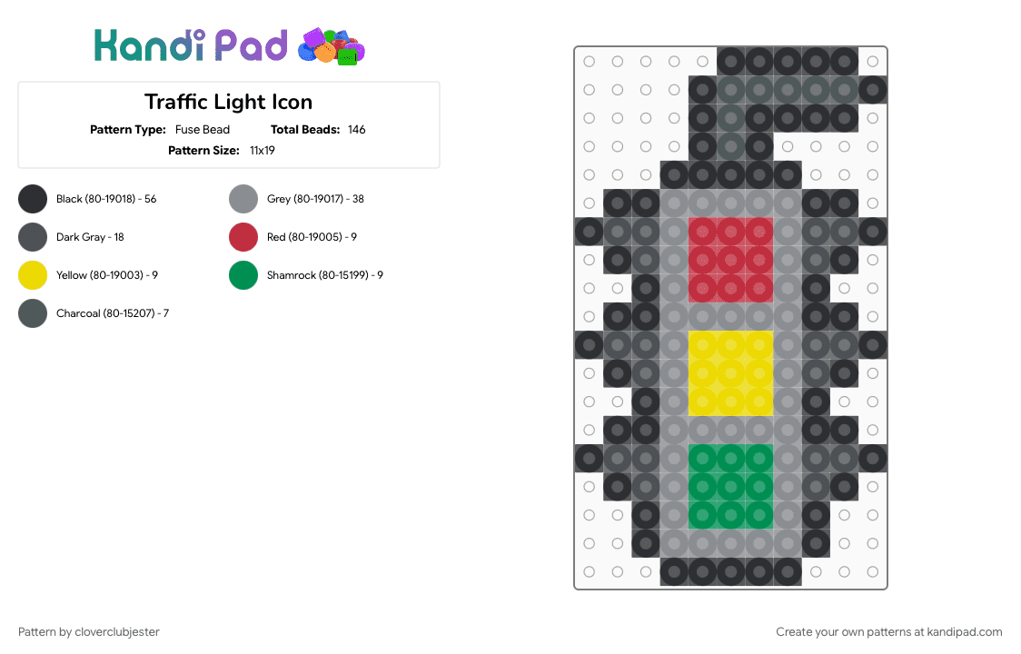 Traffic Light Icon - Fuse Bead Pattern by cloverclubjester on Kandi Pad - gray