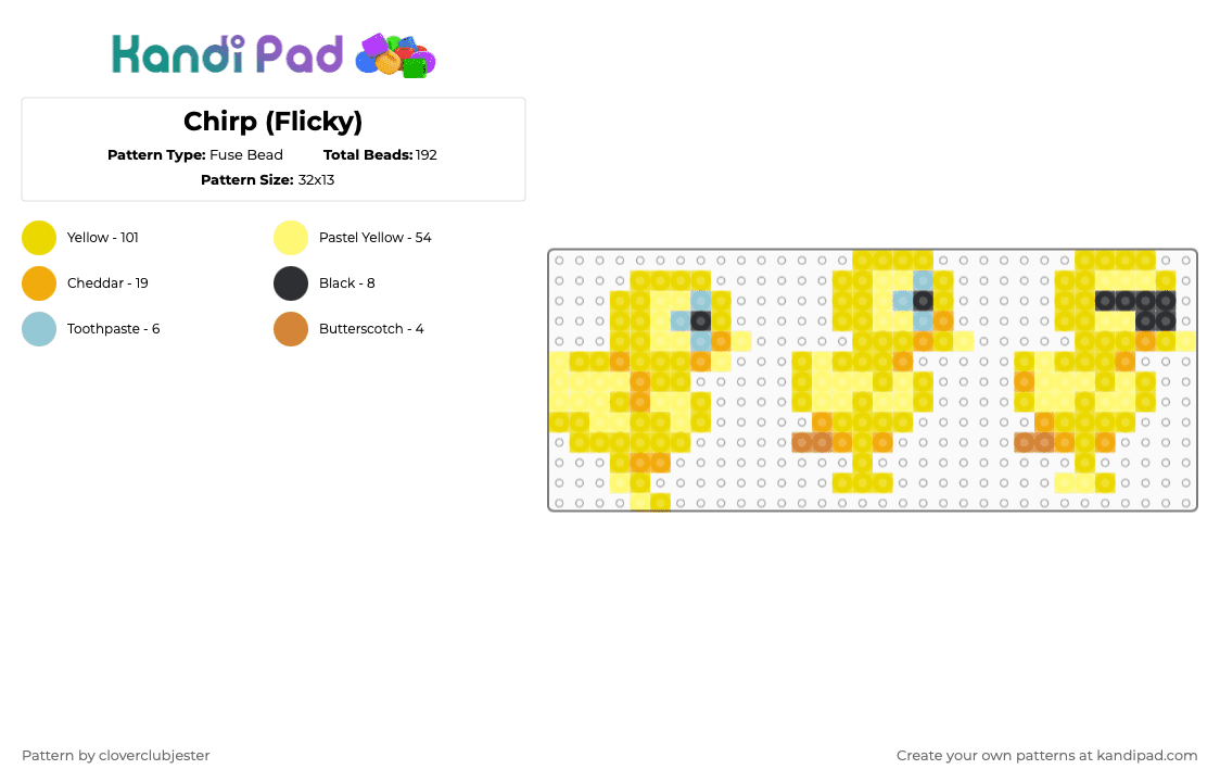 Chirp (Flicky) - Fuse Bead Pattern by cloverclubjester on Kandi Pad - yellow