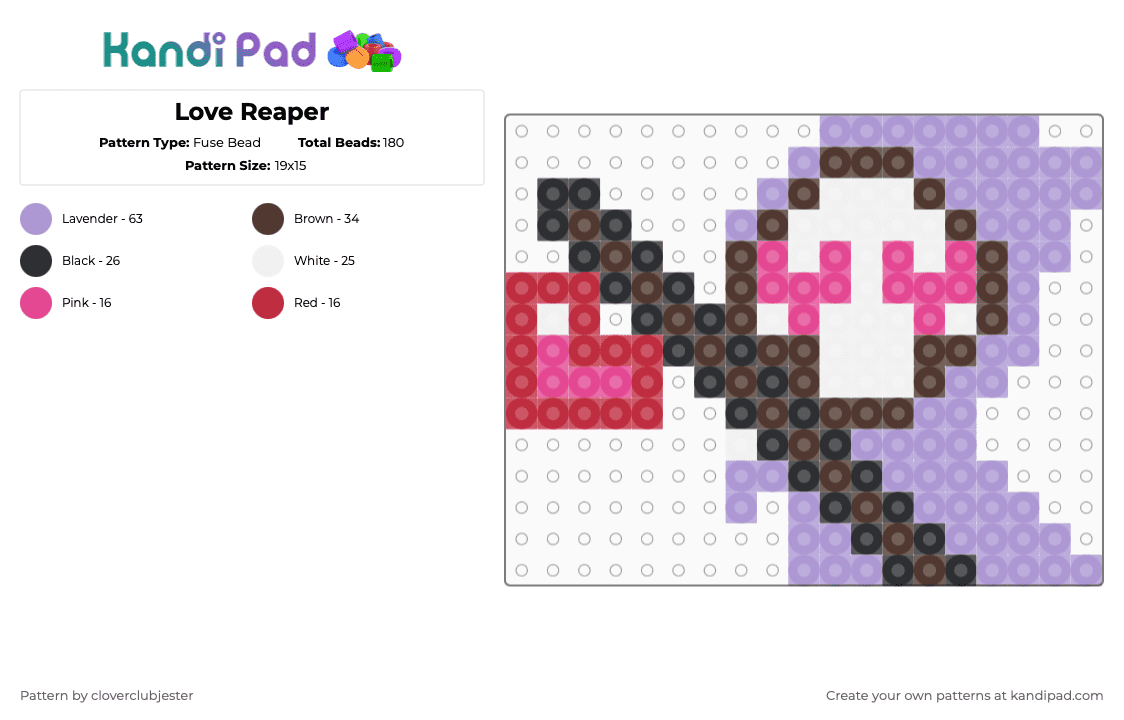 Love Reaper - Fuse Bead Pattern by cloverclubjester on Kandi Pad - pink