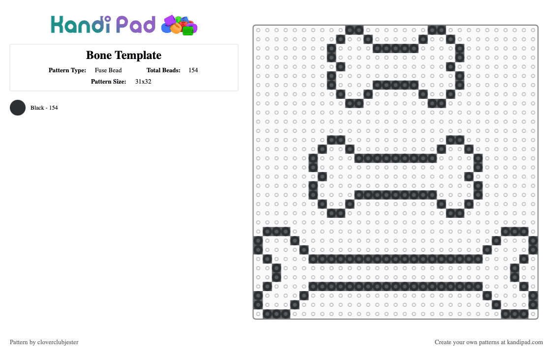 Bone Template - Fuse Bead Pattern by cloverclubjester on Kandi Pad - black