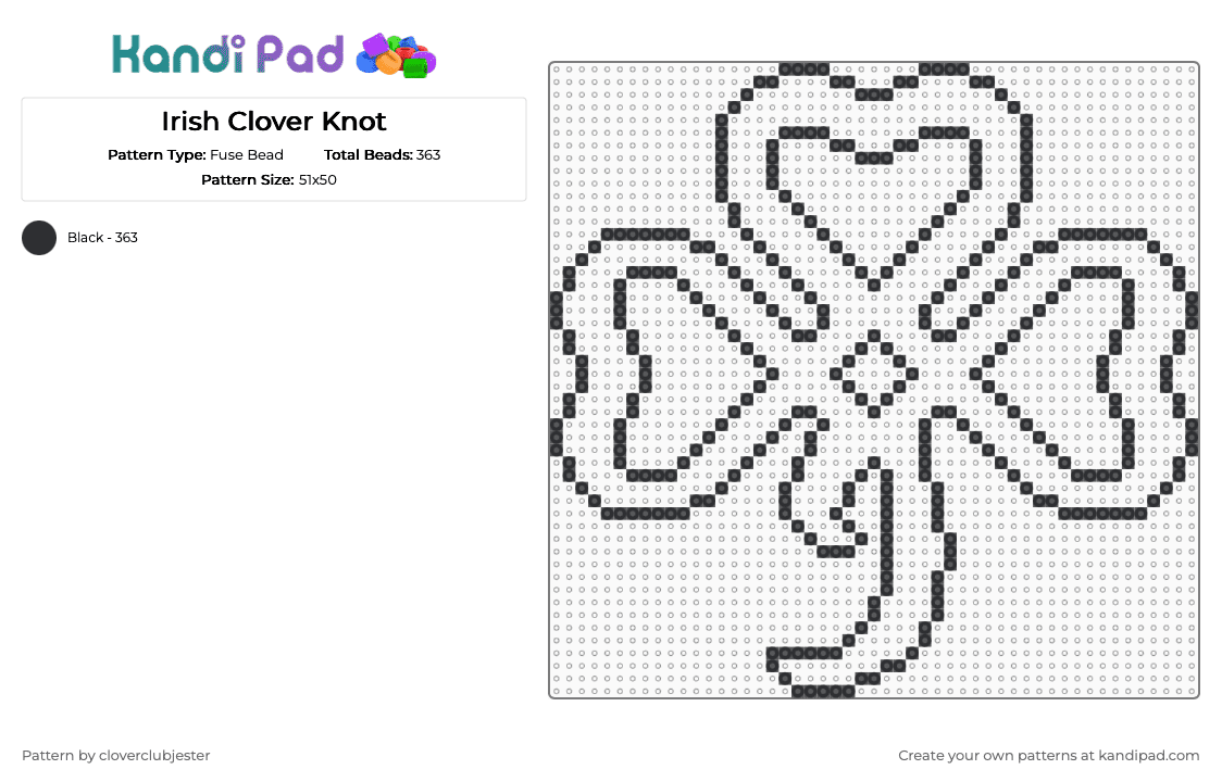 Irish Clover Knot - Fuse Bead Pattern by cloverclubjester on Kandi Pad - black