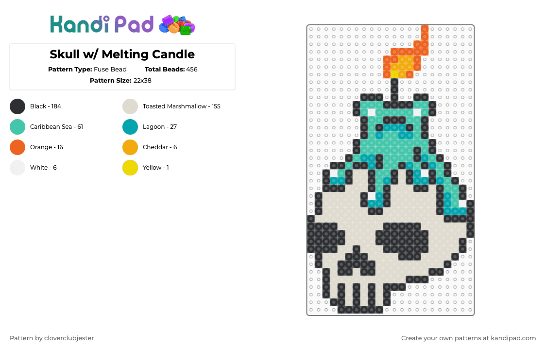 Skull w/ Melting Candle - Fuse Bead Pattern by cloverclubjester on Kandi Pad - beige,teal