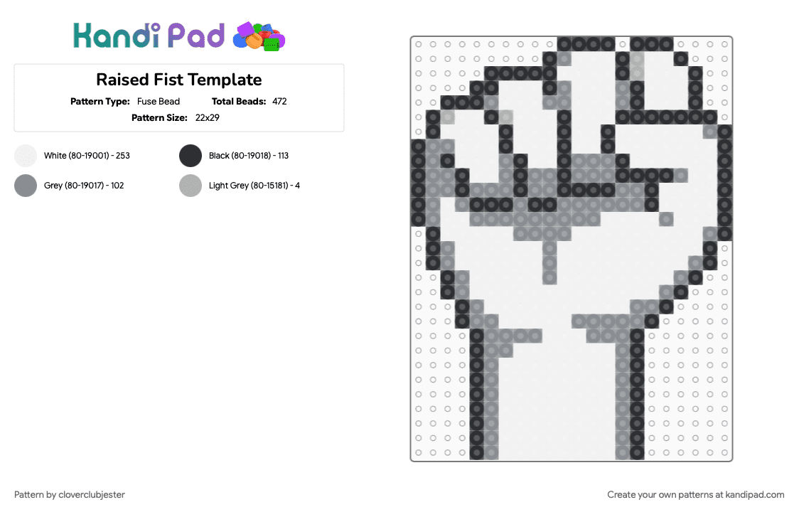 Raised Fist Template - Fuse Bead Pattern by cloverclubjester on Kandi Pad - 