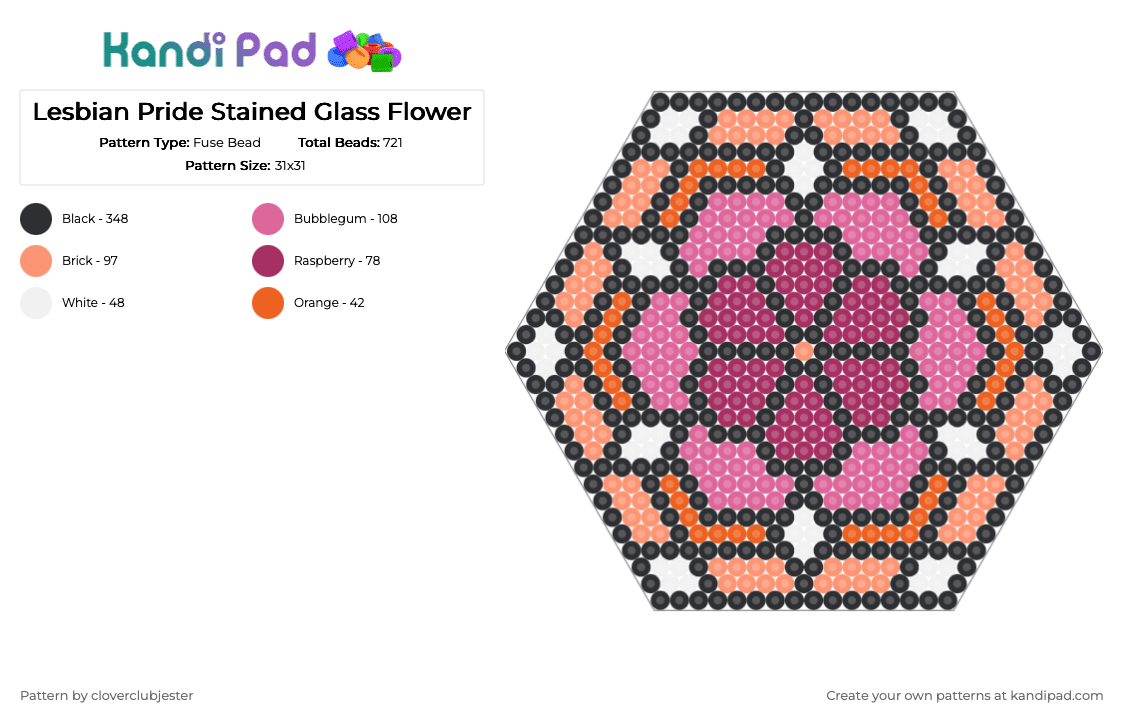 Lesbian Pride Stained Glass Flower - Fuse Bead Pattern by cloverclubjester on Kandi Pad - pink,orange