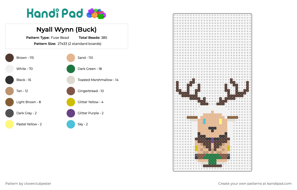 Nyall Wynn (Buck) - Fuse Bead Pattern by cloverclubjester on Kandi Pad - nyall wynn,deer,woodland,antlers,whimsical,charming,creature,playful expression,tan