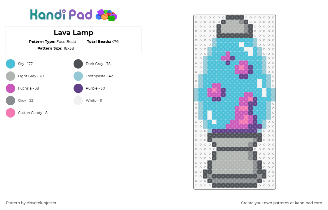 Lava Lamp - Fuse Bead Pattern by cloverclubjester on Kandi Pad - lava lamp,retro,nostalgia,colorful,purple,light blue,great