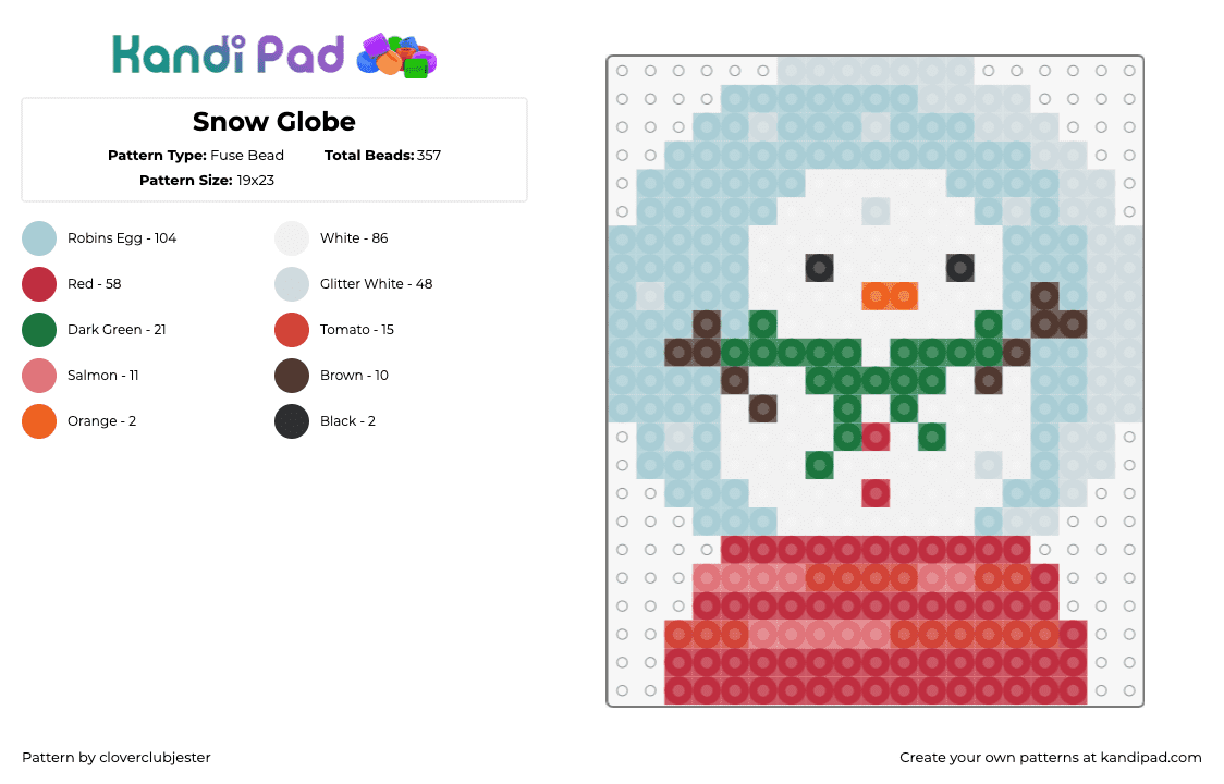 Snow Globe - Fuse Bead Pattern by cloverclubjester on Kandi Pad - snow globe,snowman,winter,christmas,holiday,festive,red,white,light blue