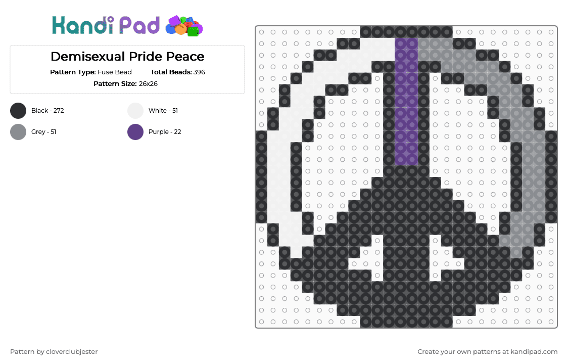 Demisexual Pride Peace - Fuse Bead Pattern by cloverclubjester on Kandi Pad - black,purple,gray