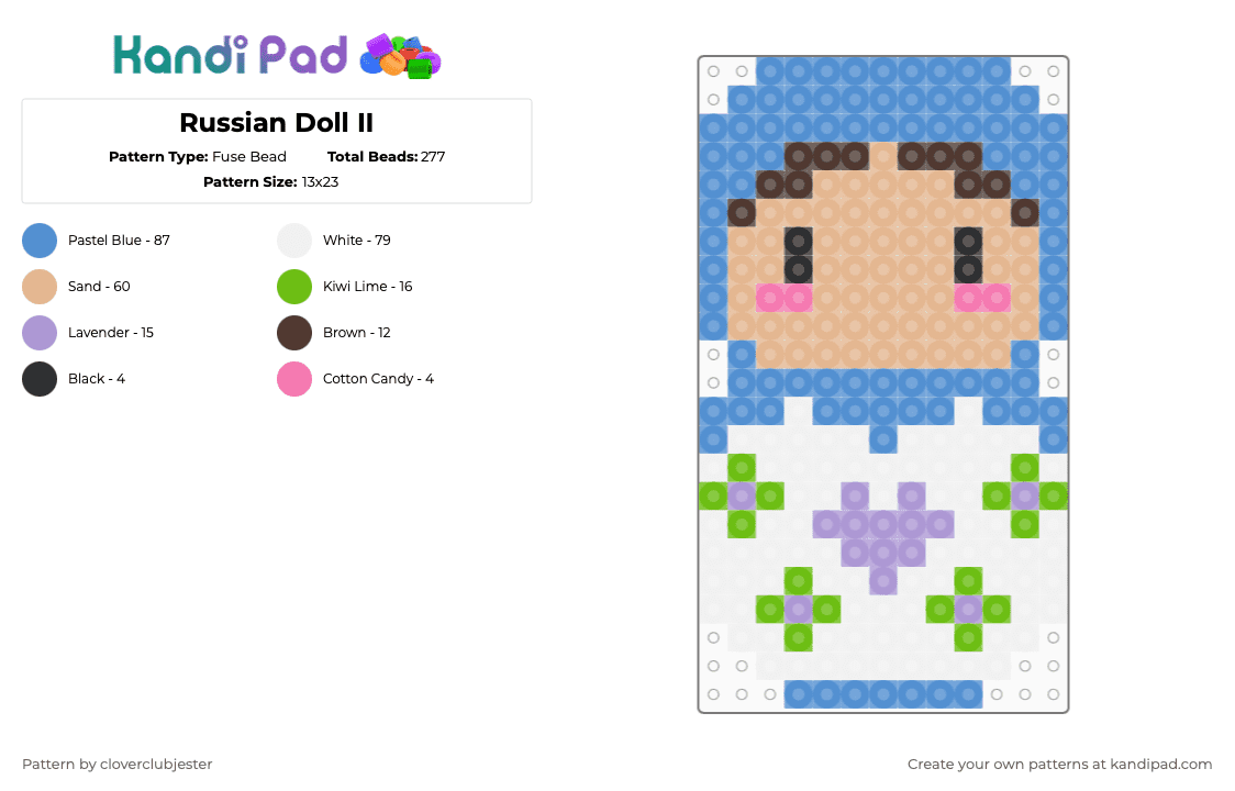 Russian Doll II - Fuse Bead Pattern by cloverclubjester on Kandi Pad - beige, light blue