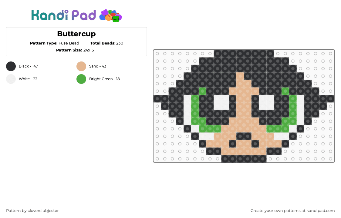 Buttercup - Fuse Bead Pattern by cloverclubjester on Kandi Pad - beige, black, green