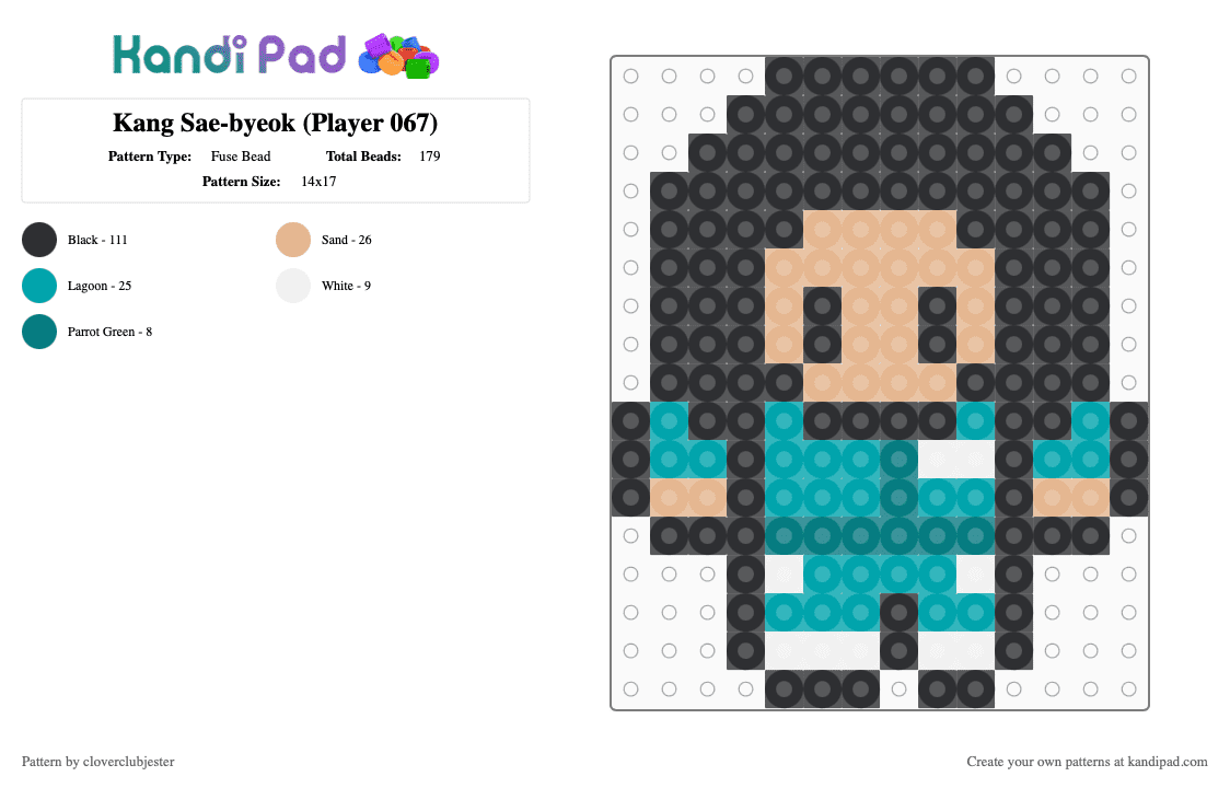 Kang Sae-byeok (Player 067) - Fuse Bead Pattern by cloverclubjester on Kandi Pad - black,teal,beige