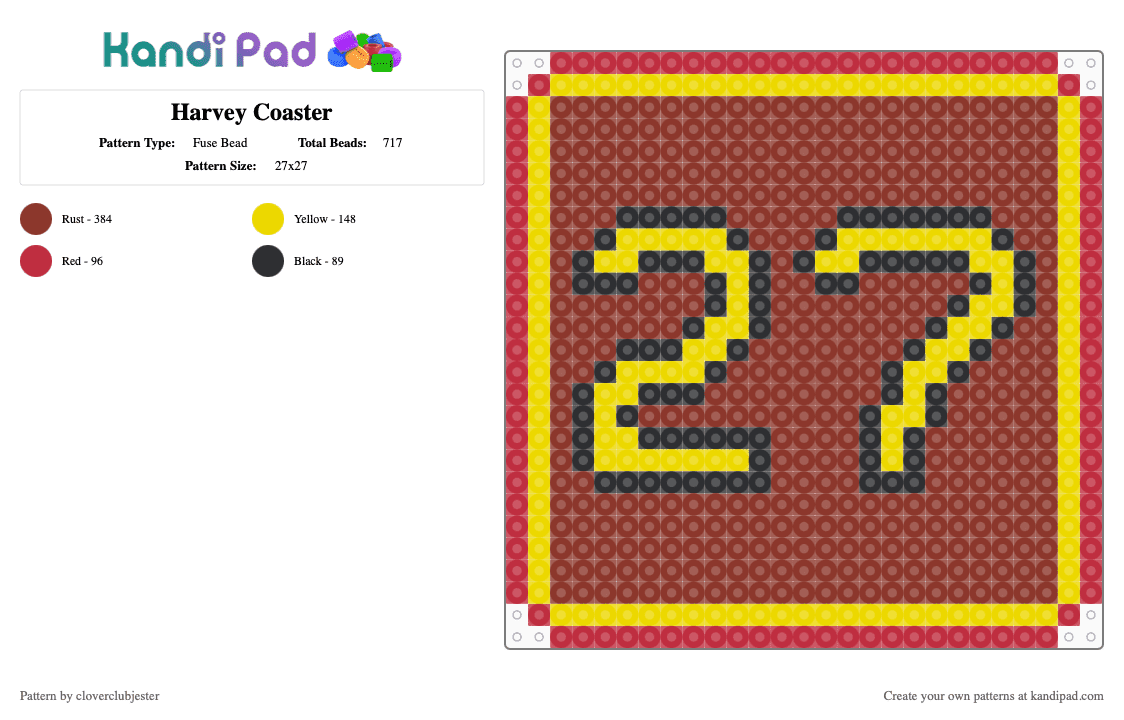 Harvey Coaster - Fuse Bead Pattern by cloverclubjester on Kandi Pad - red
