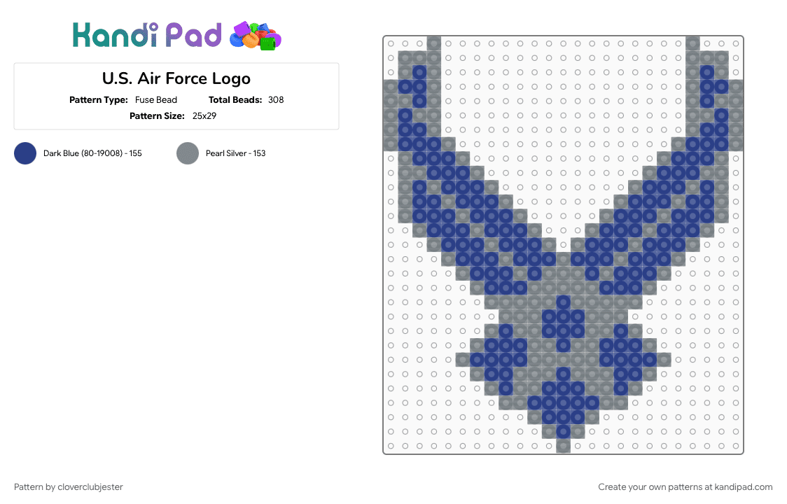 U.S. Air Force Logo - Fuse Bead Pattern by cloverclubjester on Kandi Pad - blue, gray
