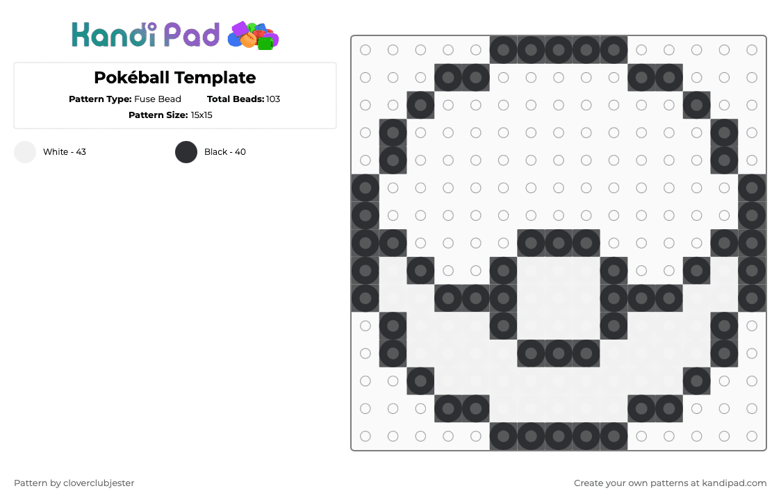 Pokéball Template - Fuse Bead Pattern by cloverclubjester on Kandi Pad - black,white