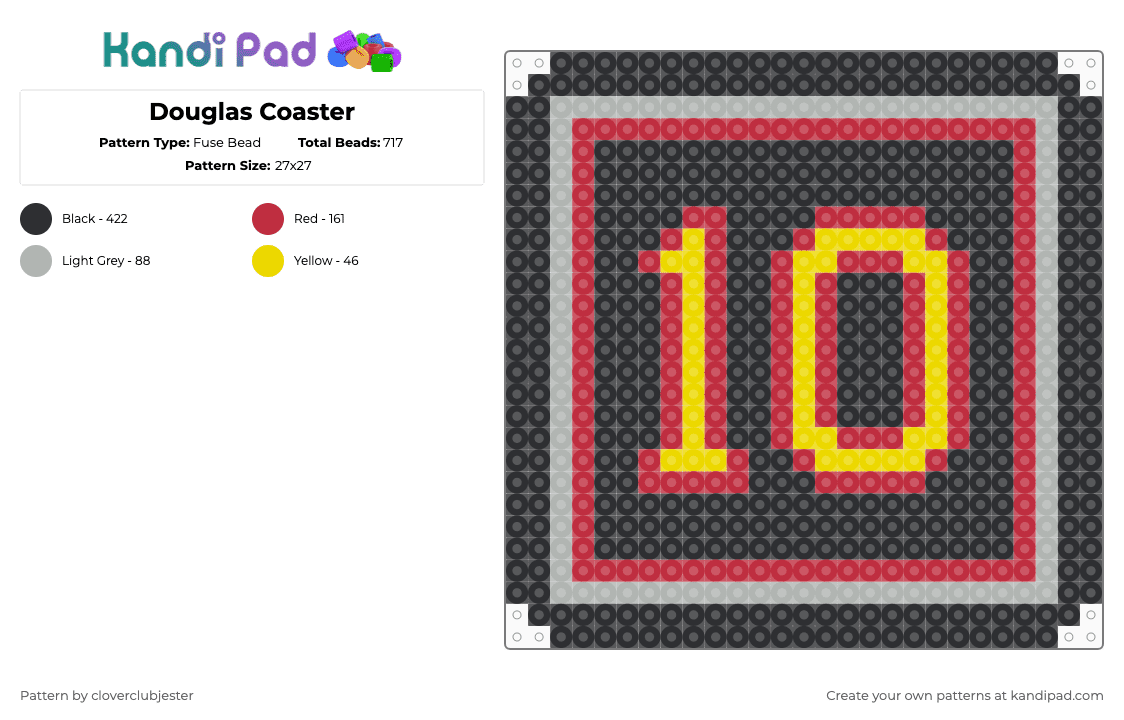 Douglas Coaster - Fuse Bead Pattern by cloverclubjester on Kandi Pad - black,red