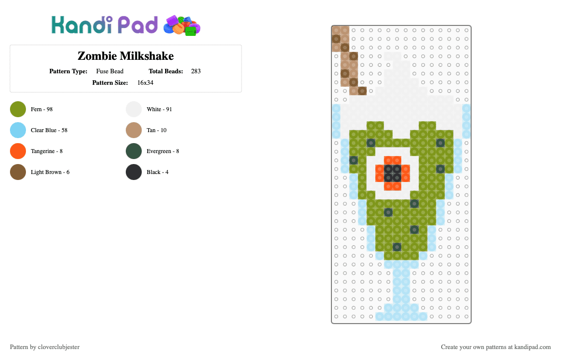Zombie Milkshake - Fuse Bead Pattern by cloverclubjester on Kandi Pad - gold, light blue