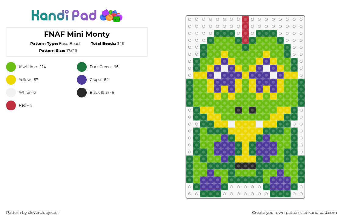 FNAF Mini Monty - Fuse Bead Pattern by cloverclubjester on Kandi Pad - monty,montgomery gator,fnaf,five nights at freddys,character,chibi,horror,video 