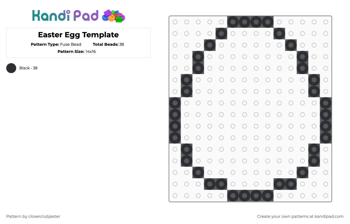 Easter Egg Template - Fuse Bead Pattern by cloverclubjester on Kandi Pad - black