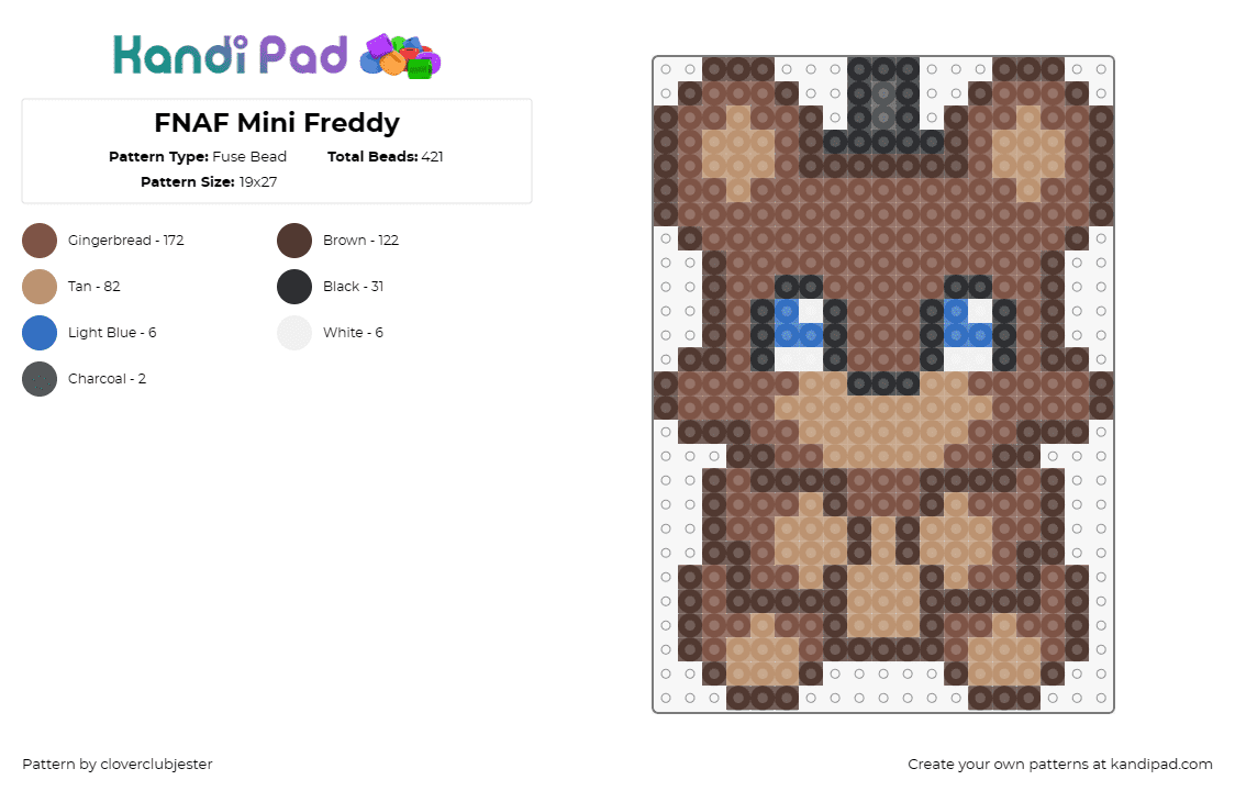 FNAF Mini Freddy - Fuse Bead Pattern by cloverclubjester on Kandi Pad - freddy fazbear,teddy,fnaf,five nights at freddys,video game,cute,chibi,character