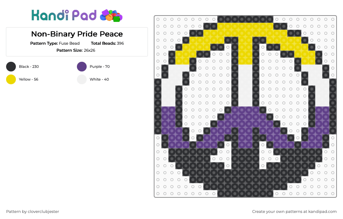 Non-Binary Pride Peace - Fuse Bead Pattern by cloverclubjester on Kandi Pad - black,purple,yellow,pride,lgbtqia,peace