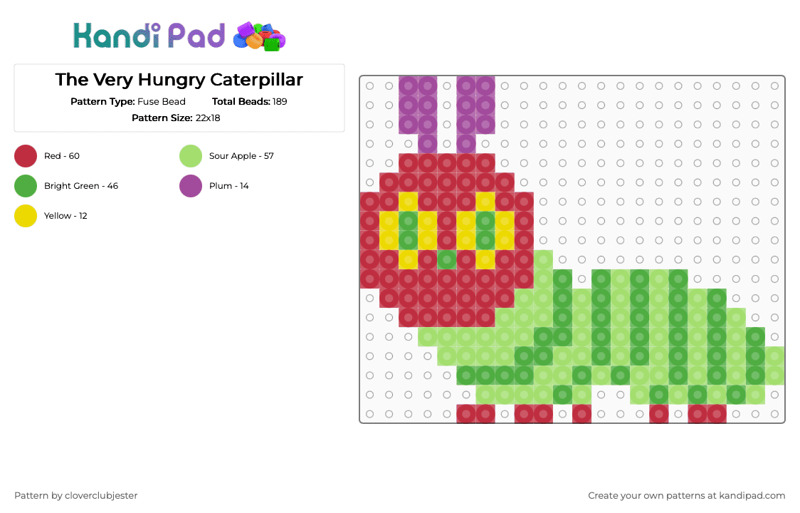 The Very Hungry Caterpillar - Fuse Bead Pattern by cloverclubjester on Kandi Pad - red,green