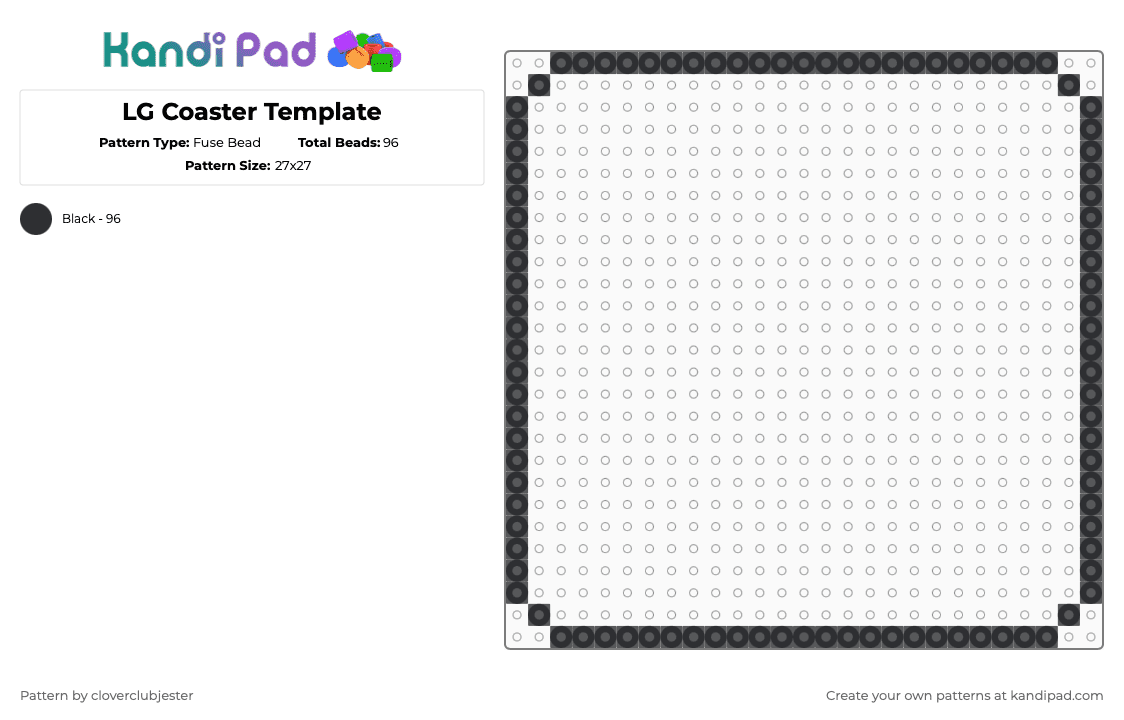 LG Coaster Template - Fuse Bead Pattern by cloverclubjester on Kandi Pad - black