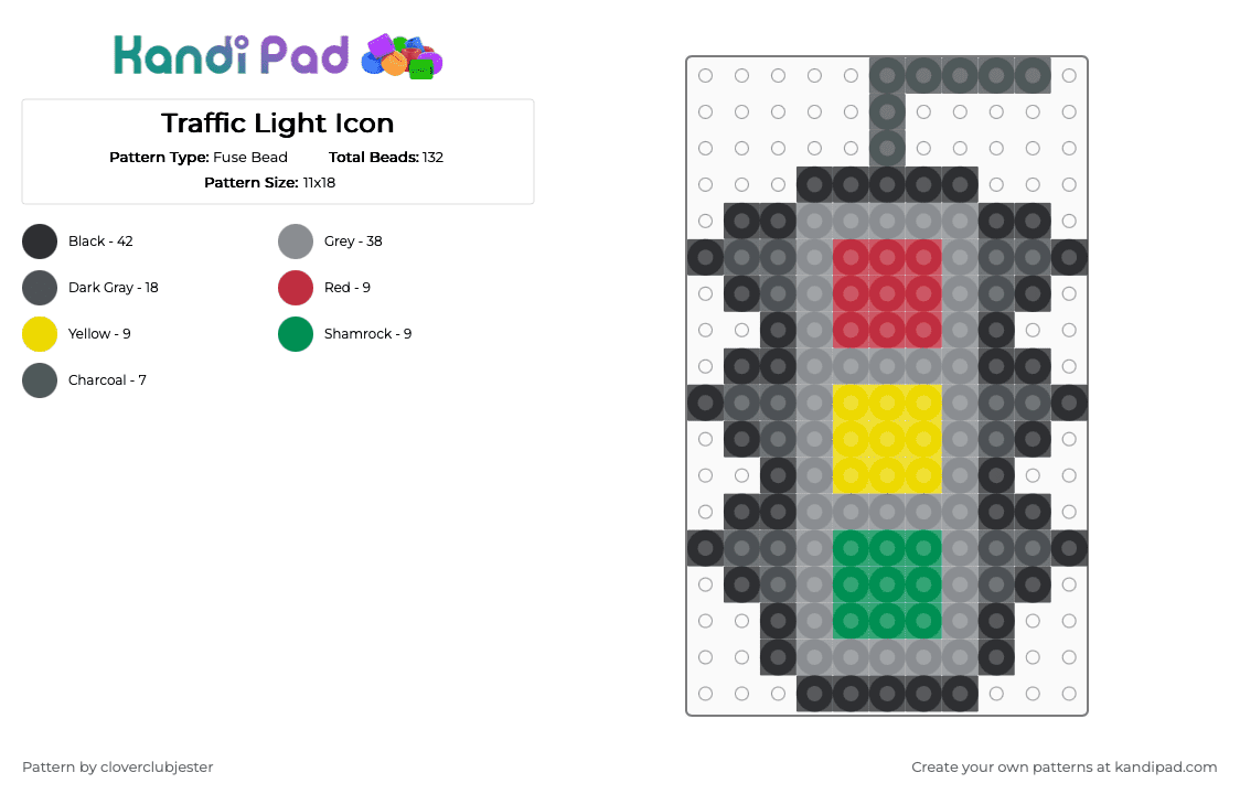 Traffic Light Icon - Fuse Bead Pattern by cloverclubjester on Kandi Pad - gray