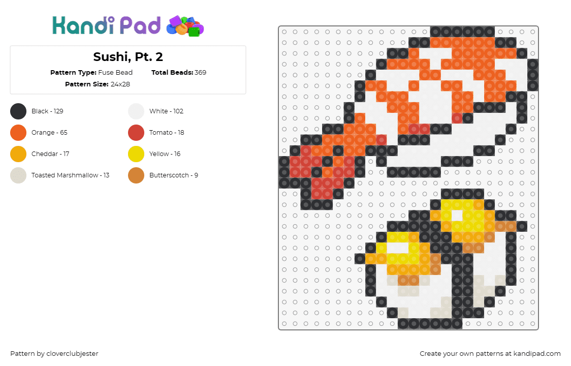 Sushi, Pt. 2 - Fuse Bead Pattern by cloverclubjester on Kandi Pad - sushi,rice,fish,japanese,food,orange,white,yellow