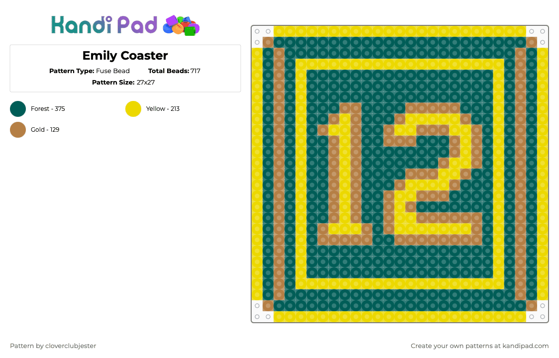 Emily Coaster - Fuse Bead Pattern by cloverclubjester on Kandi Pad - gray