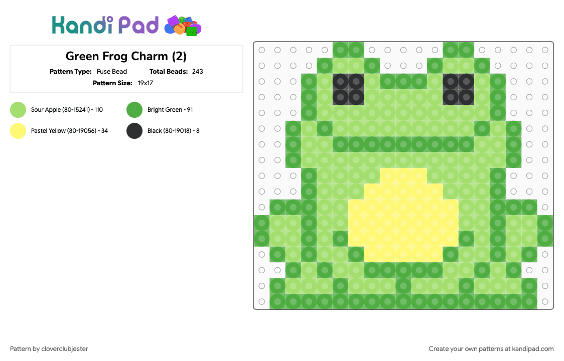 Green Frog Charm (2) - Fuse Bead Pattern by cloverclubjester on Kandi Pad - green
