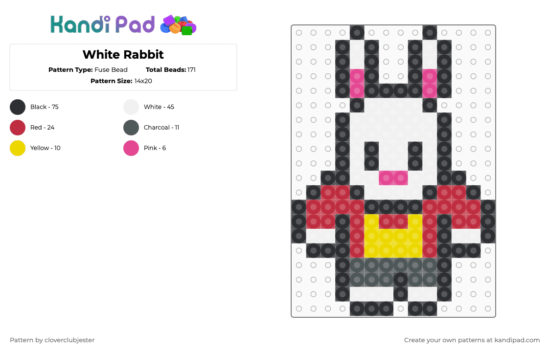 White Rabbit - Fuse Bead Pattern by cloverclubjester on Kandi Pad - pink,red