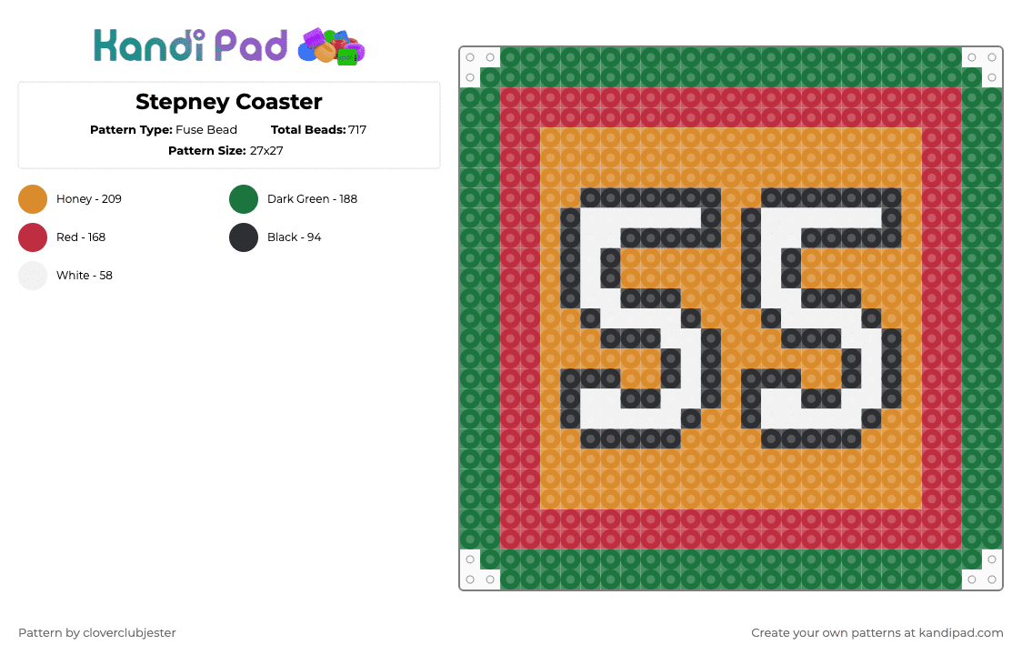 Stepney Coaster - Fuse Bead Pattern by cloverclubjester on Kandi Pad - green,orange