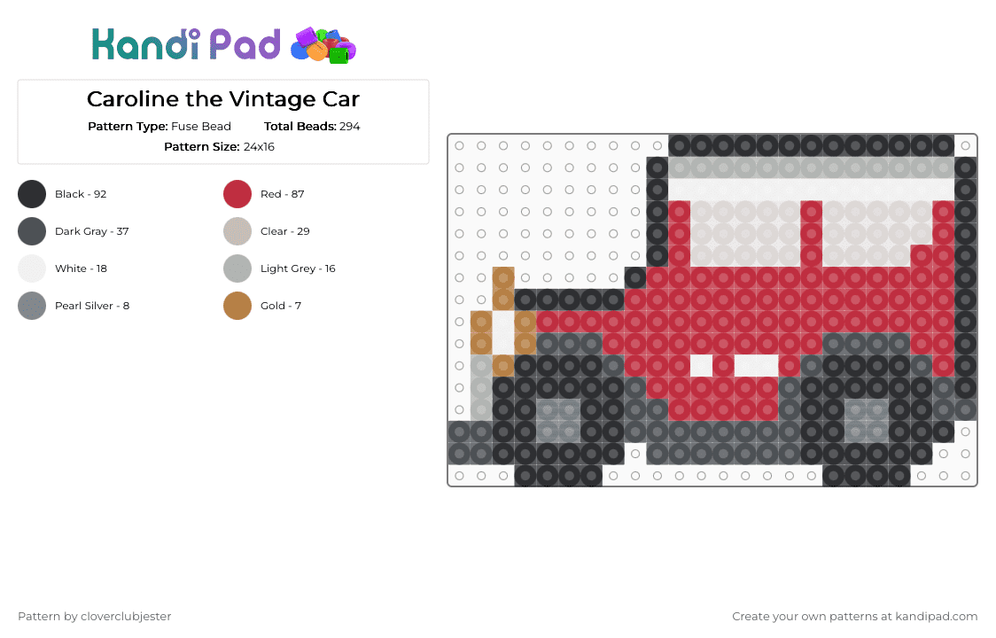 Caroline the Vintage Car - Fuse Bead Pattern by cloverclubjester on Kandi Pad - beige, gray, red