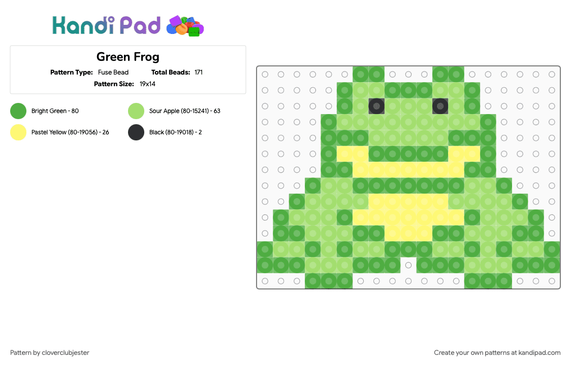 Green Frog Charm - Fuse Bead Pattern by cloverclubjester on Kandi Pad - green