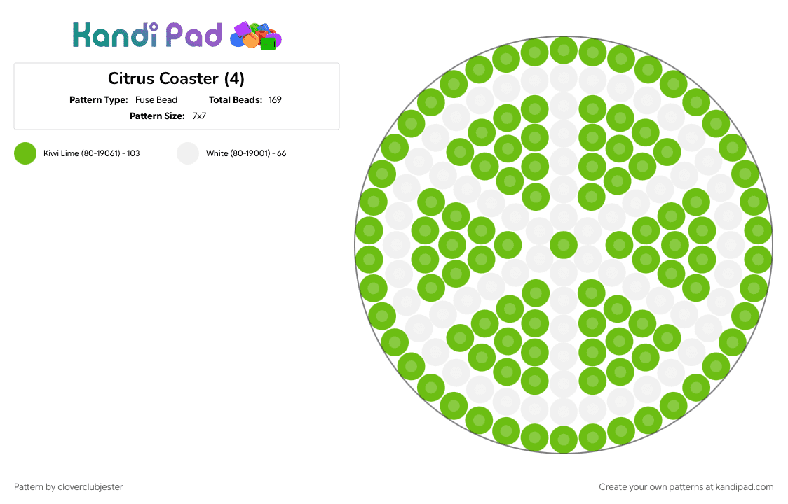 Citrus Coaster (4) - Fuse Bead Pattern by cloverclubjester on Kandi Pad - green, lime, white