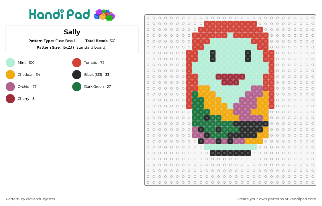 Sally - Fuse Bead Pattern by cloverclubjester on Kandi Pad - sally,nightmare before christmas,character,halloween,movie,weeble wobble,colorful,orange,teal