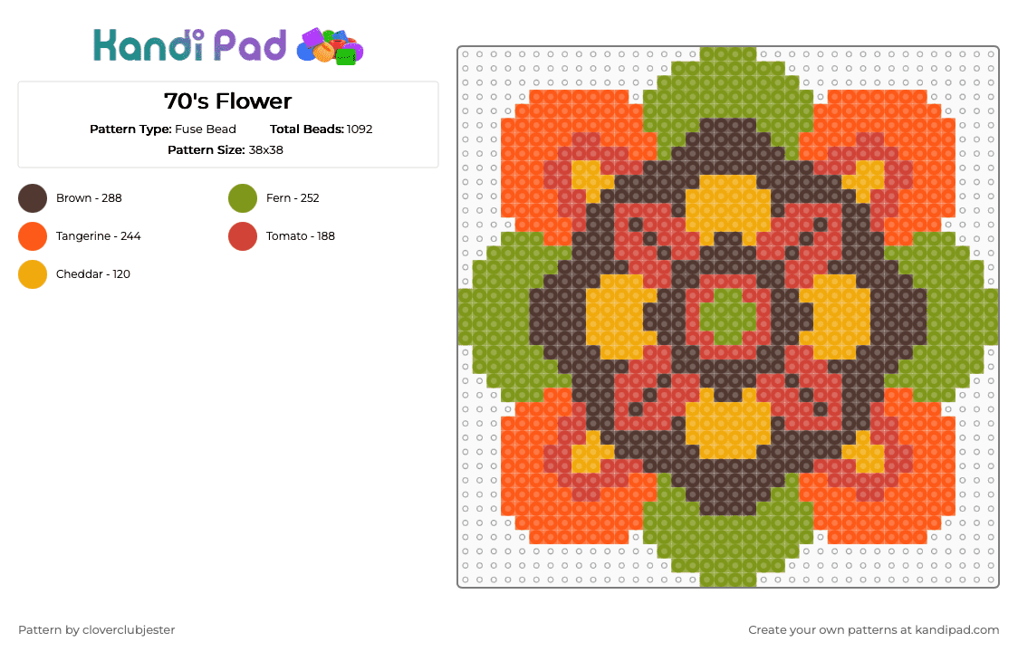 70\'s Flower - Fuse Bead Pattern by cloverclubjester on Kandi Pad - brown,orange