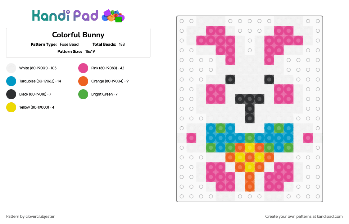 Colorful Bunny - Fuse Bead Pattern by cloverclubjester on Kandi Pad - pink, white