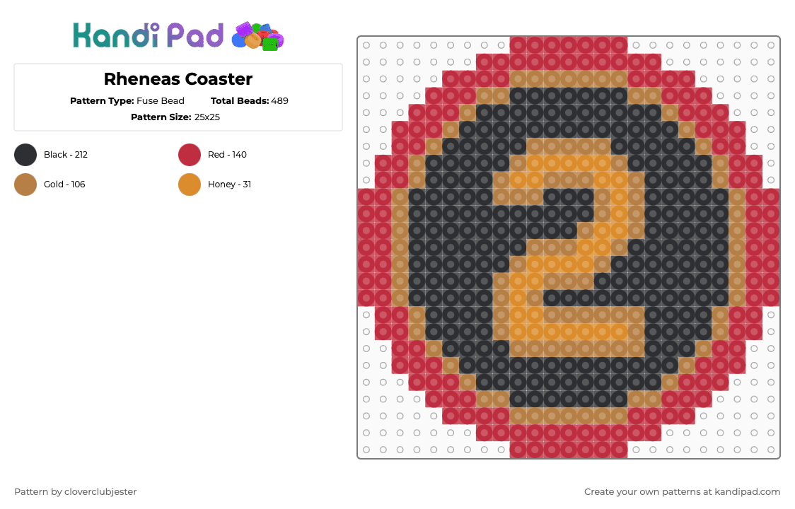 Rheneas Coaster - Fuse Bead Pattern by cloverclubjester on Kandi Pad - tan,red