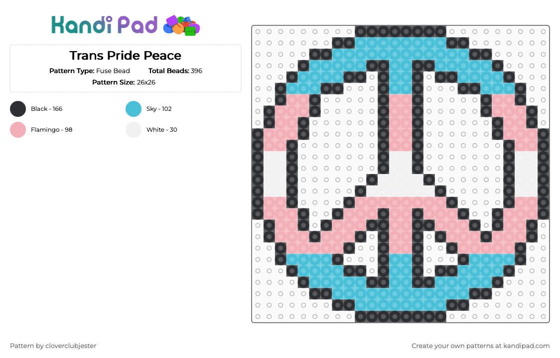 Trans Pride Peace - Fuse Bead Pattern by cloverclubjester on Kandi Pad - light blue,beige,pride,lgbtqia,peace
