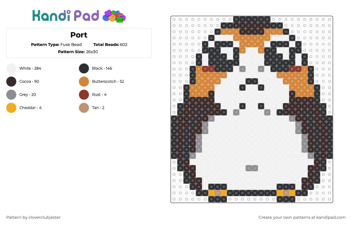 Porg - Fuse Bead Pattern by cloverclubjester on Kandi Pad - white,brown,orange