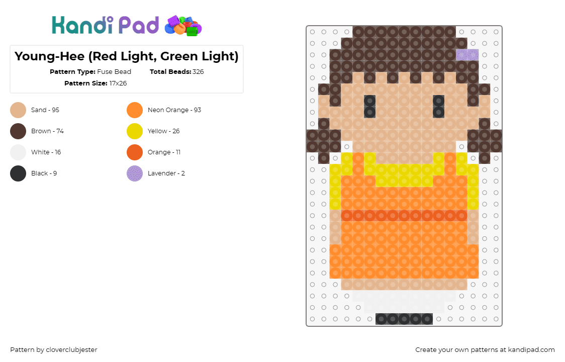 Young-Hee (Red Light, Green Light) - Fuse Bead Pattern by cloverclubjester on Kandi Pad - young hee,squid game,character,tv show,weeble wobble,chibi,orange