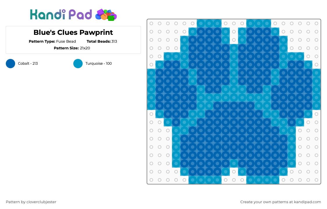 Blue\'s Clues Pawprint - Fuse Bead Pattern by cloverclubjester on Kandi Pad - light blue,blue