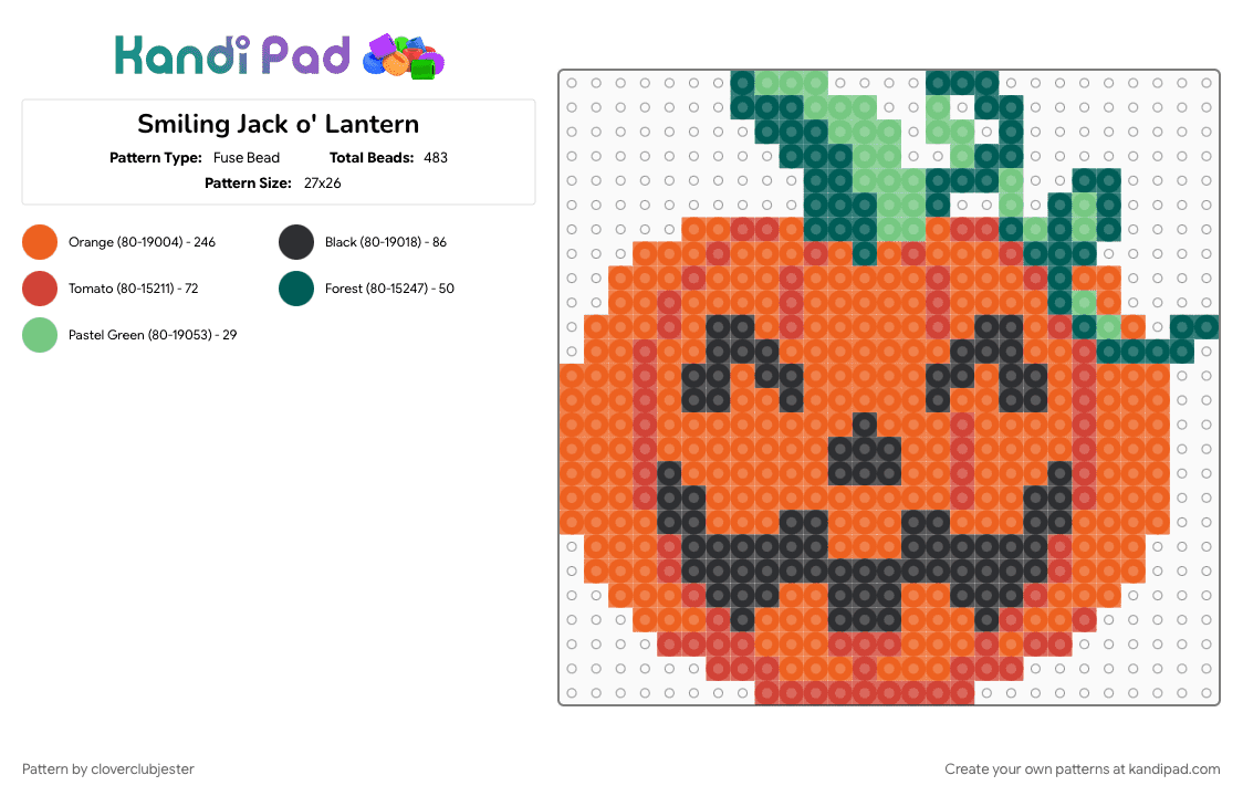 Smiling Jack o\' Lantern - Fuse Bead Pattern by cloverclubjester on Kandi Pad - orange