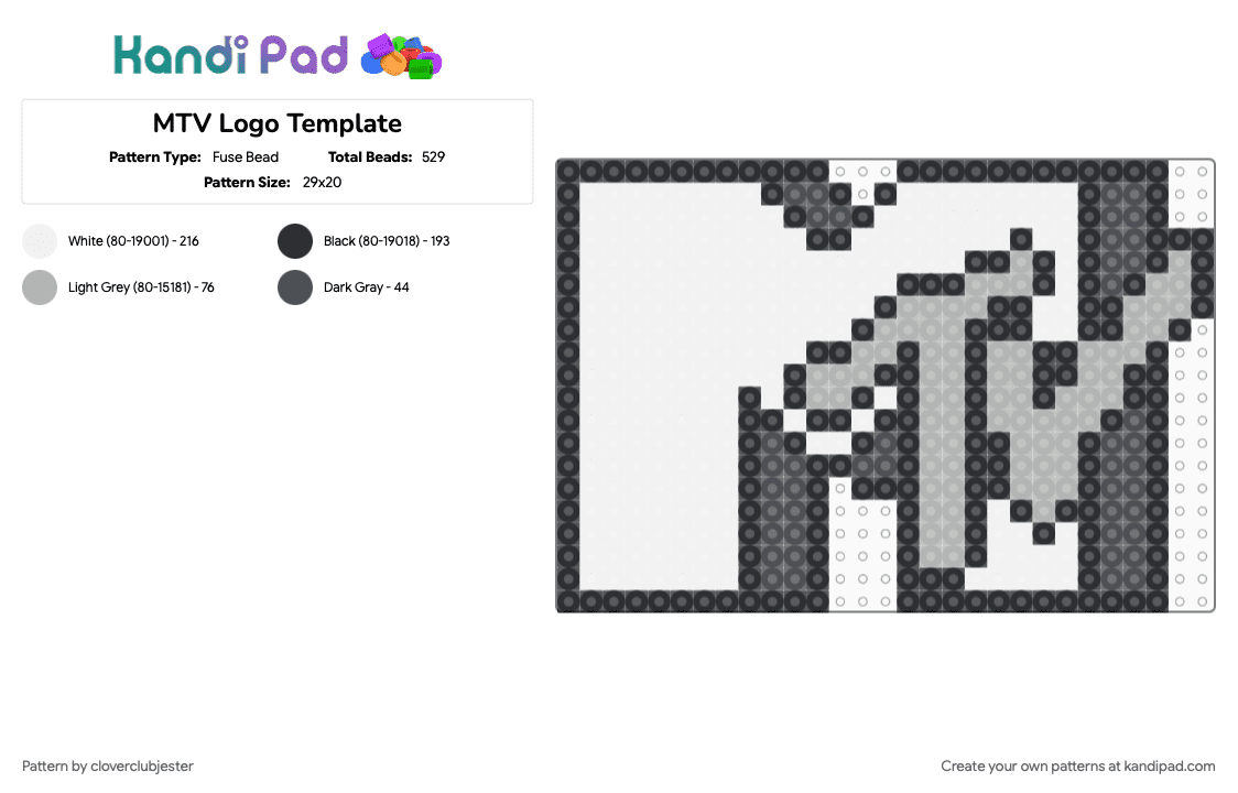 MTV Logo Template - Fuse Bead Pattern by cloverclubjester on Kandi Pad - beige, gray, white
