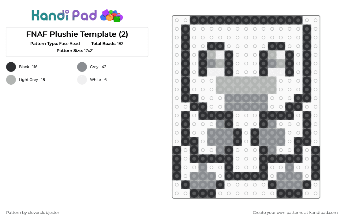 FNAF Plushie Template (2) - Fuse Bead Pattern by cloverclubjester on Kandi Pad - black,gray,beige