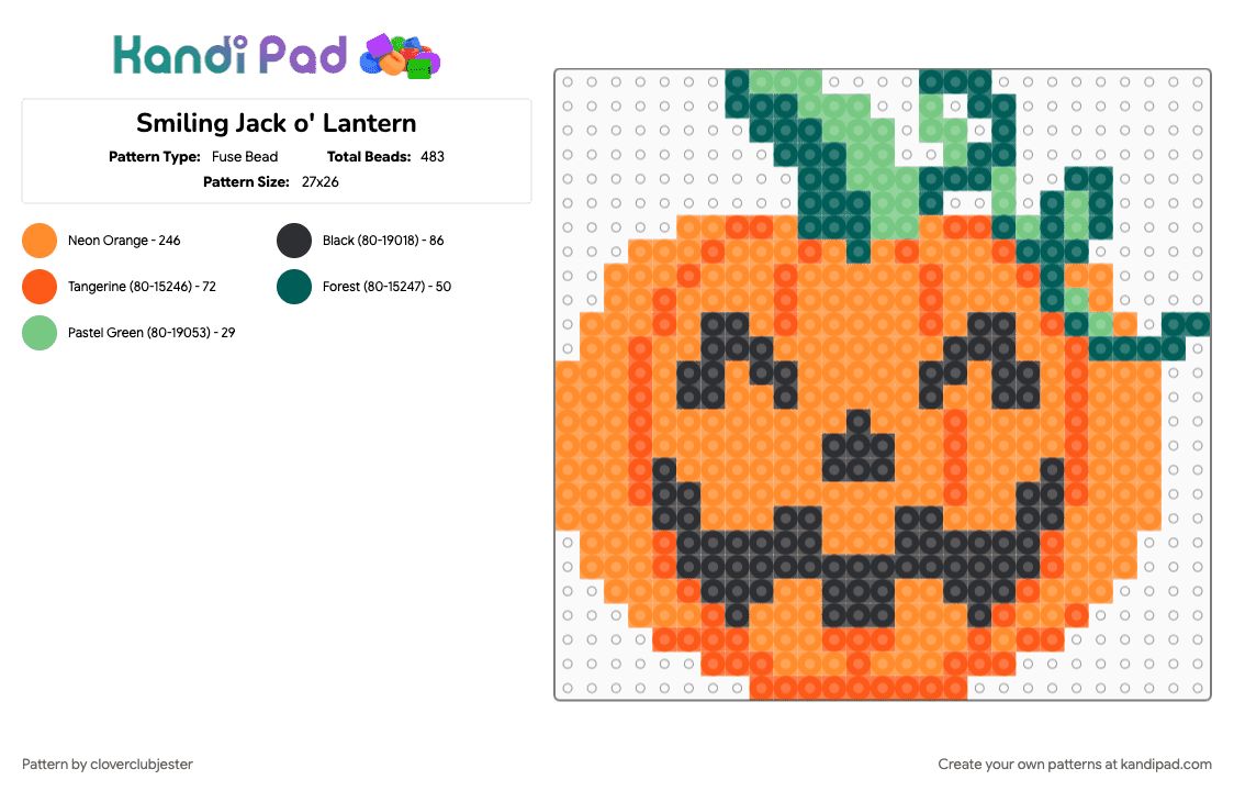 Smiling Jack o\' Lantern - Fuse Bead Pattern by cloverclubjester on Kandi Pad - orange