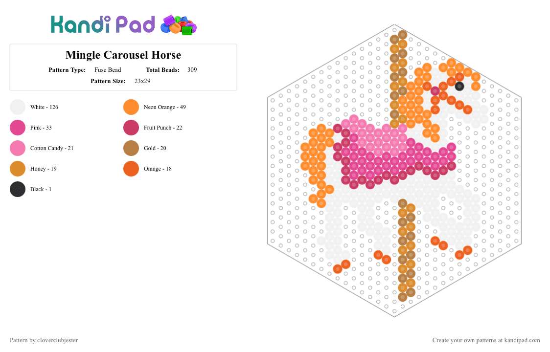 Mingle Carousel Horse - Fuse Bead Pattern by cloverclubjester on Kandi Pad - orange,pink
